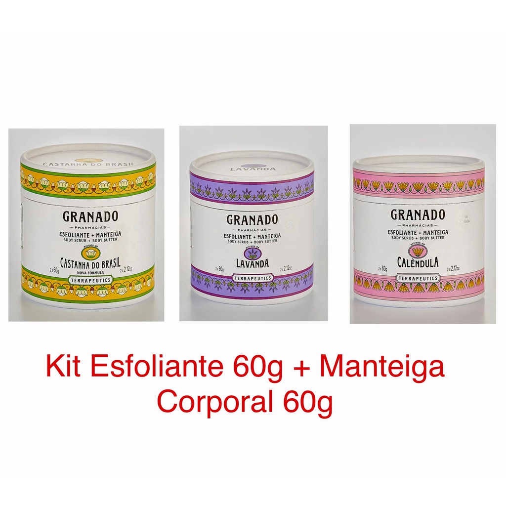 Kit Esfoliante 60g + Manteiga Corporal Terrapeutics 60g Granado Lavanda, Calêndula ou Castanha