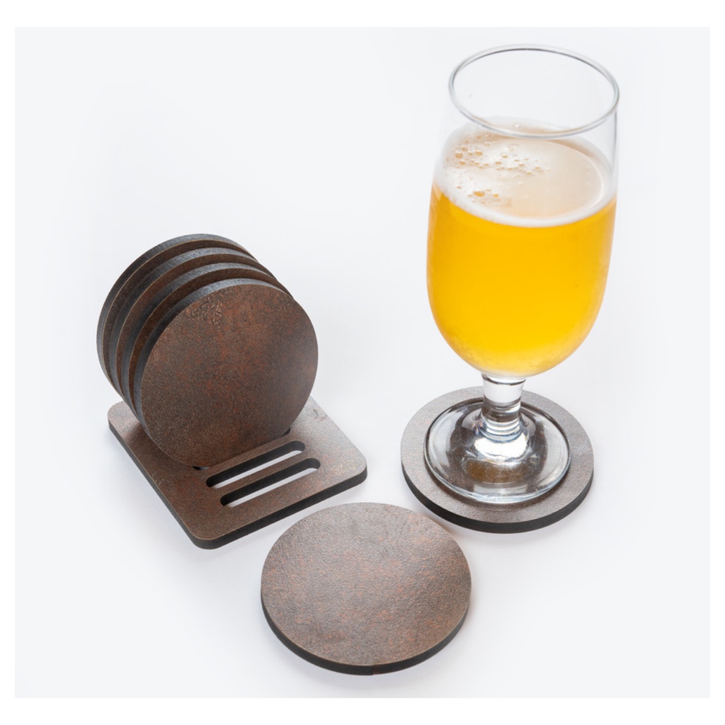 Kit com 6 Peças Bolacha Porta Copo Madeira + Base, Porta Copo de Mesa, Descanso de Copo