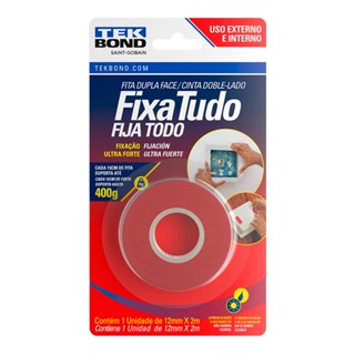 Fita acrílica dupla face 12mm x 2m - exterior - blíster - tekbond