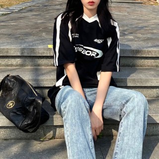 Camiseta Americana Retro High Street Impressa De Manga Curta Para O Verão Feminino Com Contraste De Cor Casual em Oferta na Shopee