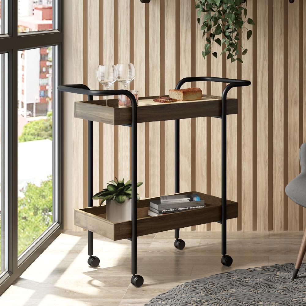 Carrinho Varanda Gourmet Bar Madeirado Tubos Pretos Carraro em Oferta na Shopee