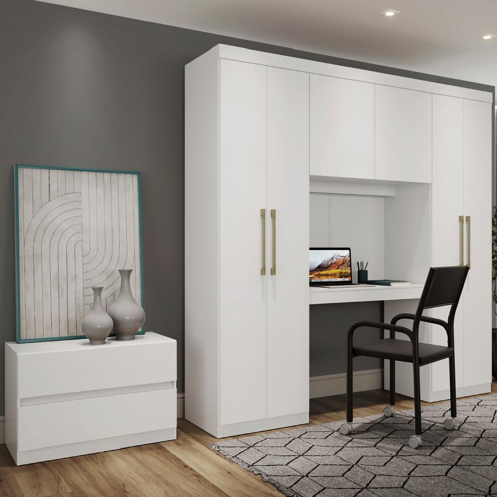 Guarda Roupa Solteiro 6 Portas 2 Gavetas Porto Branco com Escrivaninha Carraro em Oferta na Shopee