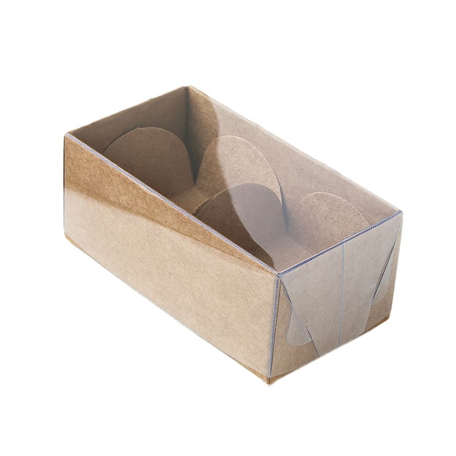 Caixa 2 Doces com Tampa Transparente Nº 2 (8,5cm x 4cm x 3,5cm) Kraft 10 unidades Assk Rizzo Embalagens - Stationery