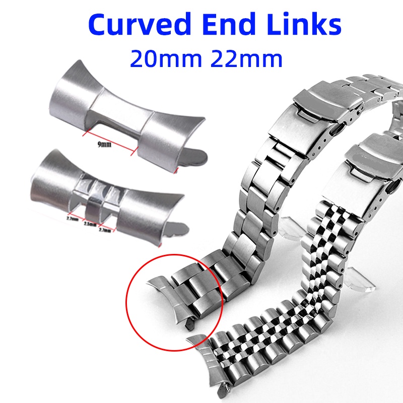 2pcs Link De Extremidade Curva 20mm 22mm Para A Seiko SKX009 SKX007 Conector De Pulseira De Relógio De Ostra Do Jubileu Diversos Links Oca Bracelete De Aço Inoxidável Adaptador