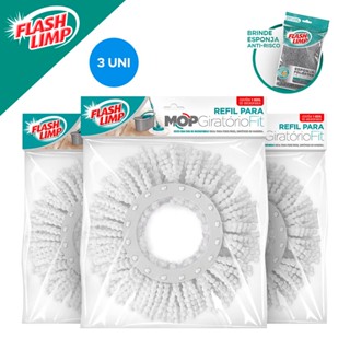 Kit 3 Refis Para Mop Giratorio Fit Limpeza Pratica + Esponja Poliester Flash Limp