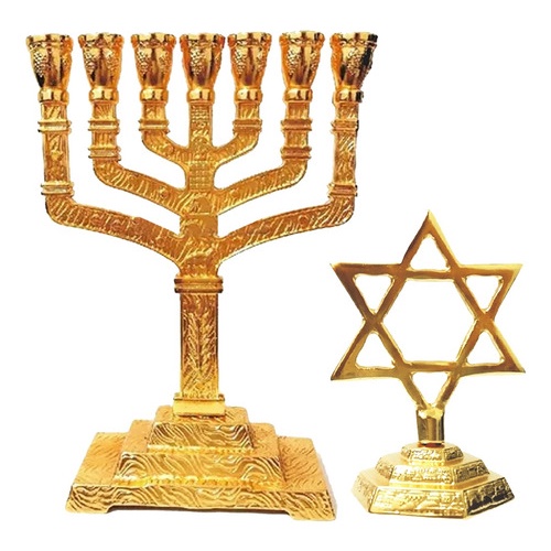 Candelabro Menorah Judaico 7 Velas 12 Tribos + Estrela Davi