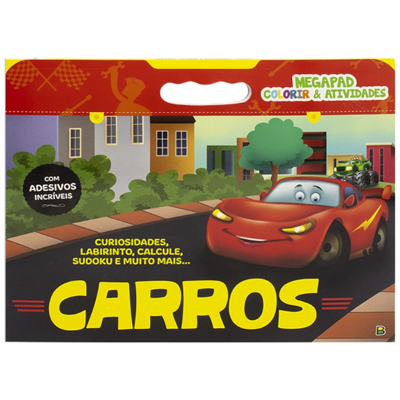 Livro Megapad - Colorir & Atividades com Adesivos: Carros - Livrão de pintar