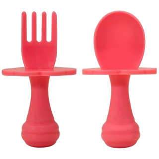 Kit Talher Garfo e Colher de Treinamento Para Introdução Alimentar Bebê +6 Meses Rosa Buba