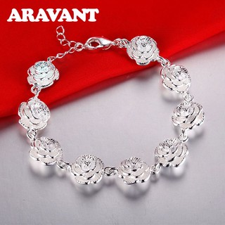 Aravant 925 Pulseiras Flores De Prata Para Mulheres Jóias De Moda De Casamento em Oferta na Shopee