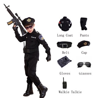 Fantasias De Halloween Infantil Carnaval Da Polícia Kids Party Police Uniformes 110-160Cm Boy Girl Army Policemen Cosplay Clothing Sets