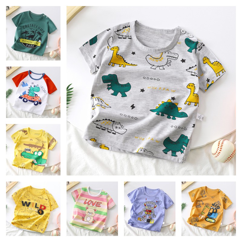 Bebê Meninos Manga Curta Camiseta Verão Dos Desenhos Animados Dinossauro Impressão Crianças Roupas