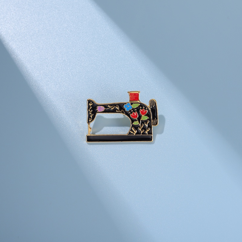 Máquina De Costura Vintage Preto Esmalte Pins Broche Padrão Floral Lapela Broches Crachá Metal Pin Jóias Acessórios Gift