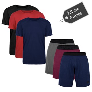 Kit Atleta 3 Short e 3 Camisas Academia Fitness Várias Cores