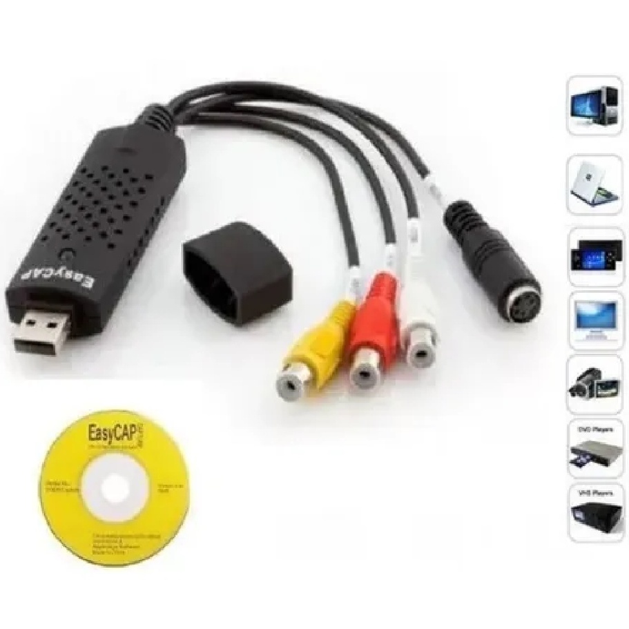 Adaptador Placa Easy Capture Vídeo Externo Usb Captura Áudio USB 2.0 Easy Cap Video TV DVD VHS DVR Support Win8 Win10 para MAC IOS Oferta