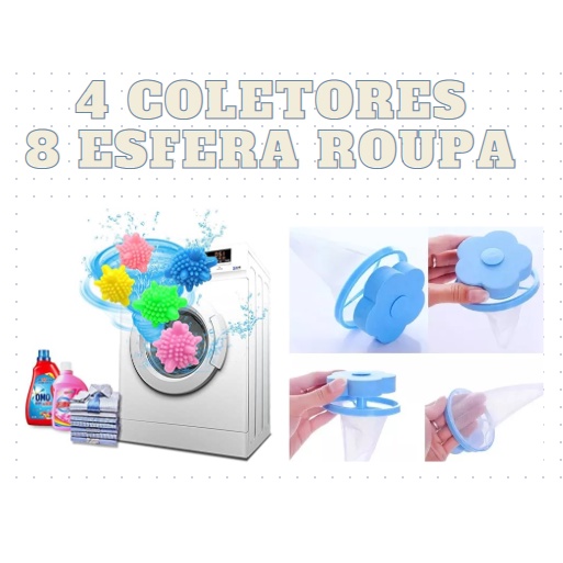 Kit  2 Coletor Pelos Cabelo Para Lavadora 8 Esfera Roupas