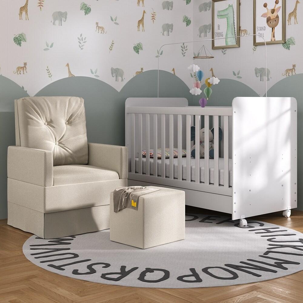 Berço Americano 3x1 com Colchão, Poltrona Amamentação e Puff Bambino Multimóveis MP4101