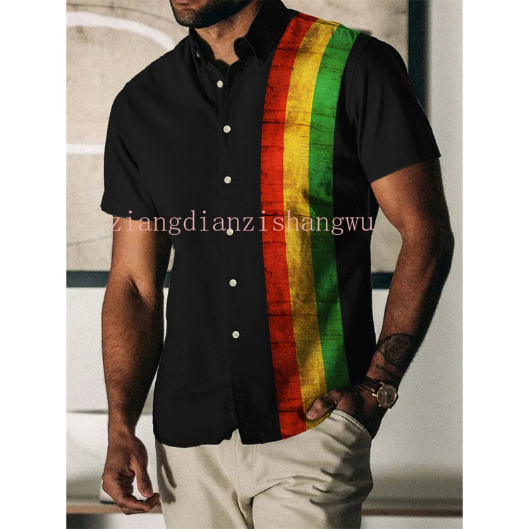 Camisa Havaiana De Verão Vintage Para Homens Manga Curta Camisas De Listras Impressas De Praia De Botão Único em Oferta na Shopee