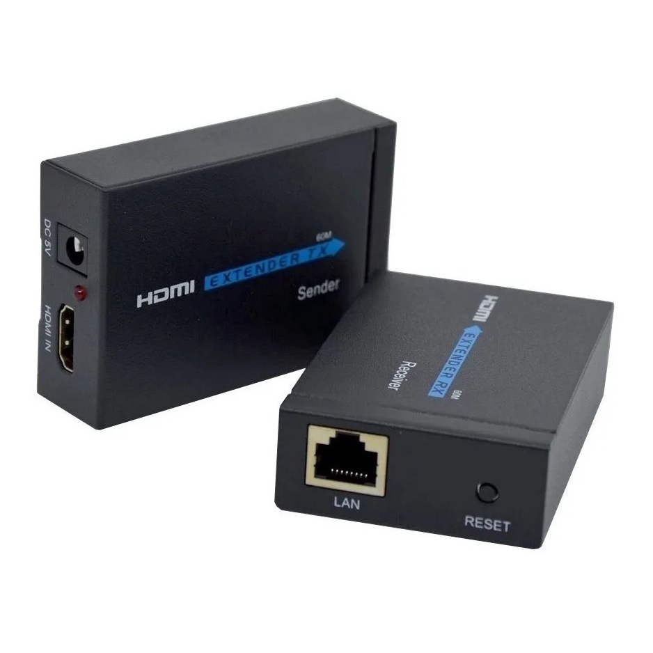 Extensor HDMI 60M Caixa Azul Branca Cat 5e/ Cat 6 RJ45