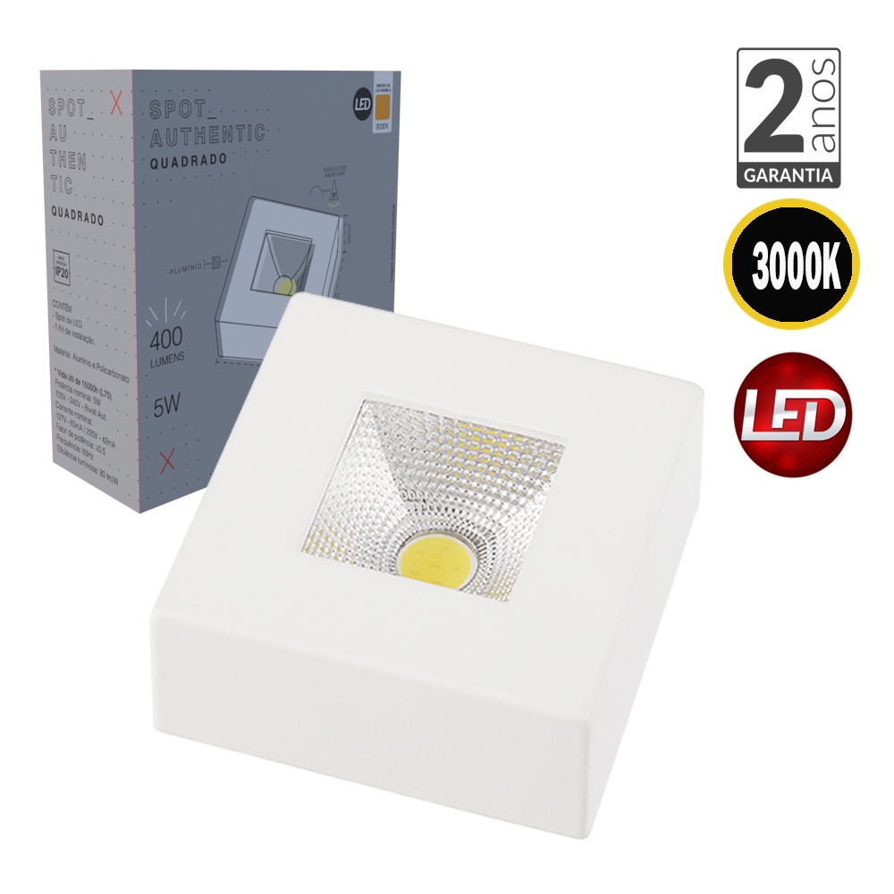 Spot Authentic Plafon Sobrepor Teto Beiral Quadrado Brancro Frio 3000K 5w Avant em Oferta na Shopee