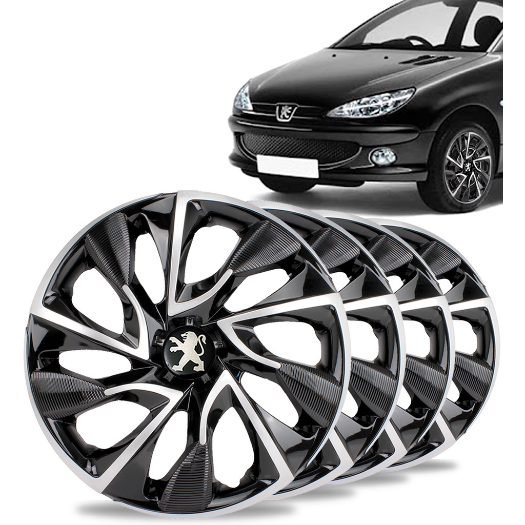Jogo 4 Calota Ds4 Aro 15 Preta/Prata Peugeot 206 207 208 307