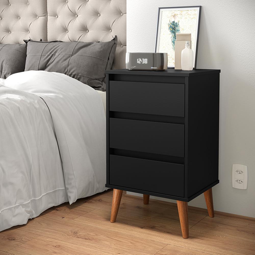 Mesa de Cabeceira Para Quarto Organização de Objetos Wood Preto