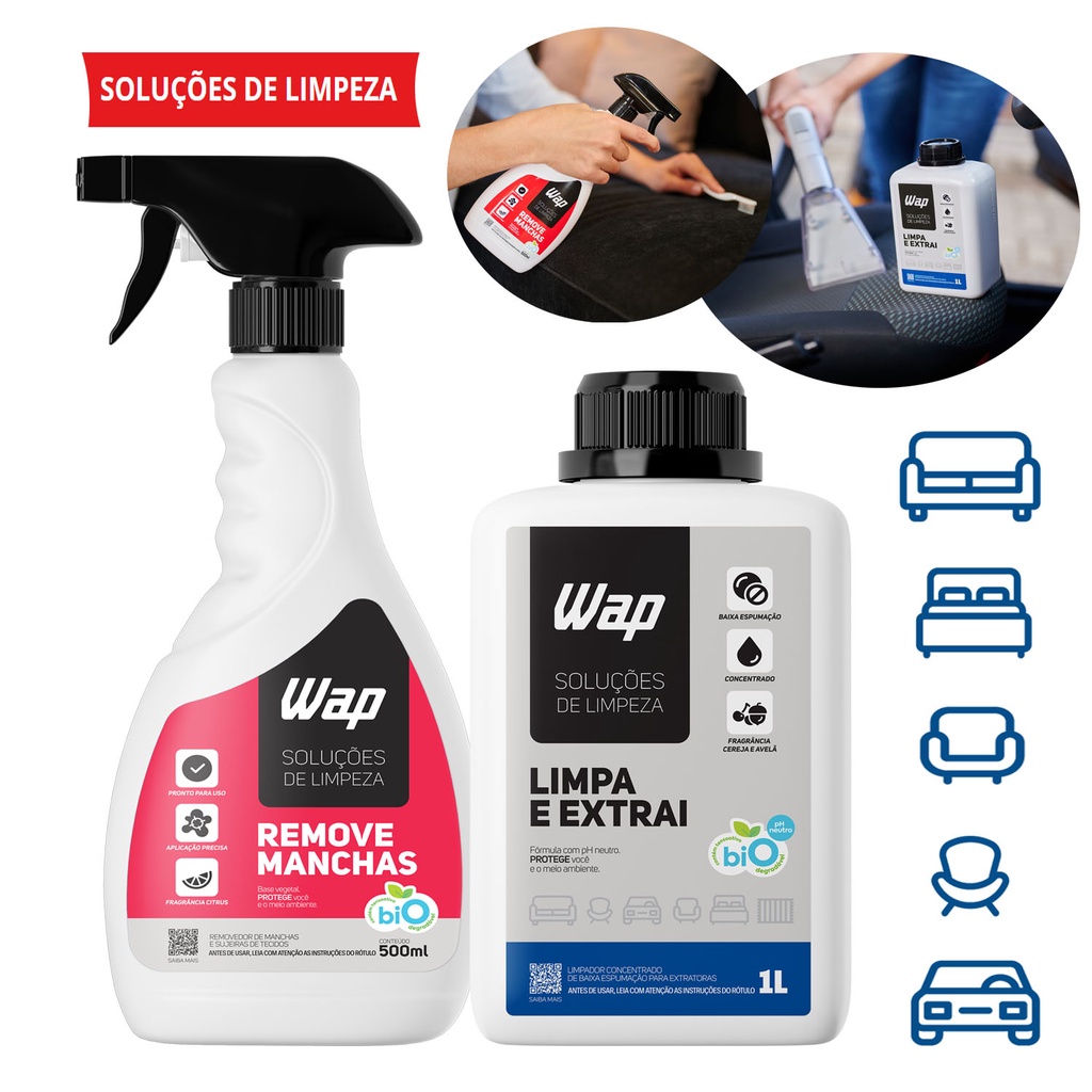 Detergente Limpa Extrai Extratora Estofado + Tira Mancha Wap em Oferta na Shopee
