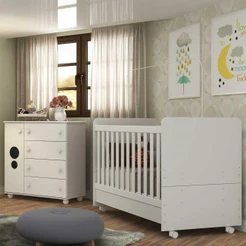 Quarto Infantil Berço com Colchão Incluso e Cômoda Pimpolho Multimóveis Branco