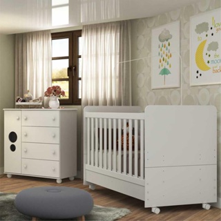 Quarto Infantil Berço com Colchão Incluso e Cômoda Multimóveis Pimpolho FG3570 Branco em Oferta na Shopee