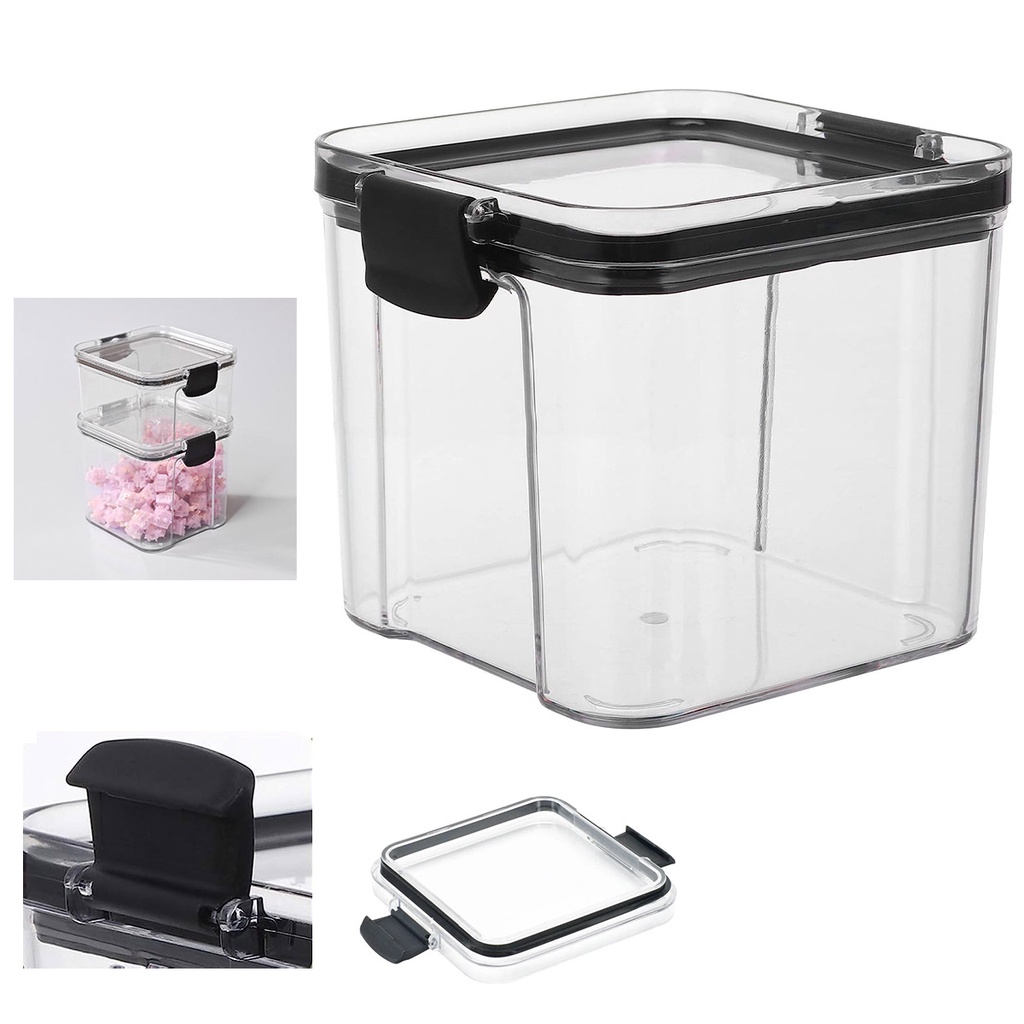 Pote Hermetico Tampa com Trava 700ml Veda Conserva Armazenamento Acrilico Transparente Tempero Mantimento Alimento Cozinha Armario Multiuso Resistente Organizaçao Empilhavel