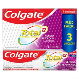 Pack Creme Dental Colgate Total 12 Gengiva Reforçada Caixa 3 Unidades 90 g Cada