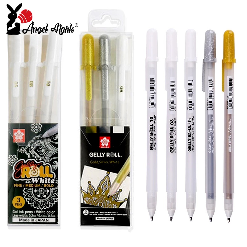 Angel Mark 3pcs Destaque Caneta Gelly Roll Canetas De Tinta Clássica Brilhante Gold/Silver/White Marcador De Esboço Golden Sakura XPGB