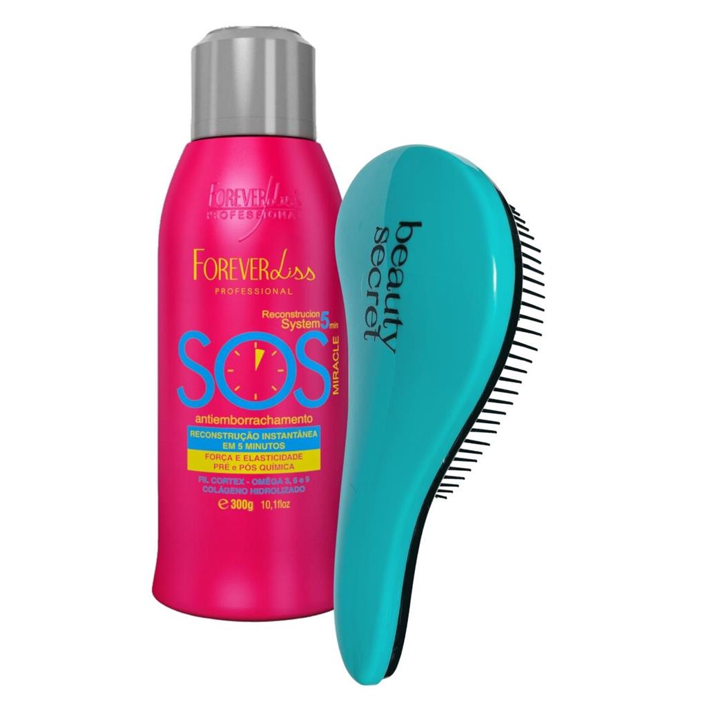 KIT SOS Reconstrutor Forever Liss 300ml+Escova Beauty Secret