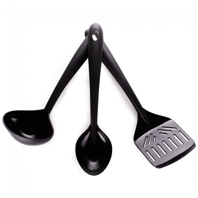 Kit c/ 3 pcs Concha Colher Espátula Nylon Gourmet Preto Plasútil