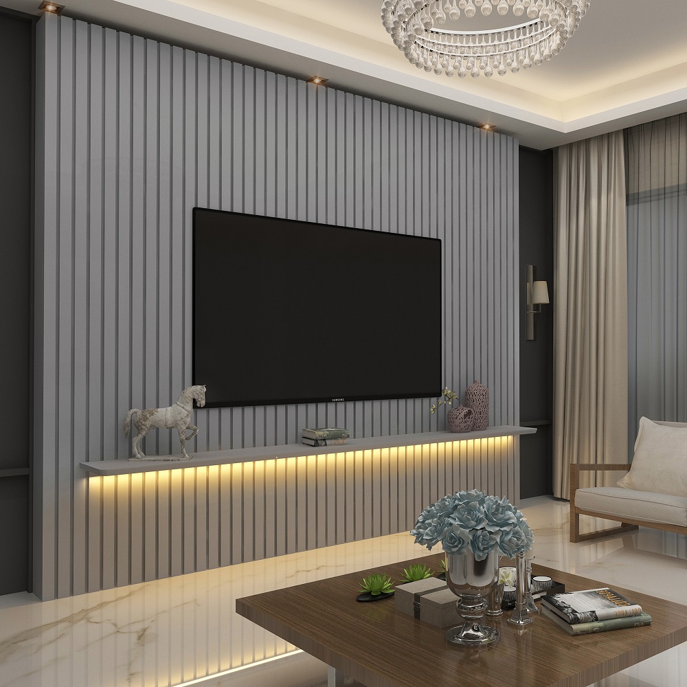 Painel para TV Ripado com LED Nobre 230 Cinza - Gelius	 - Home & Living