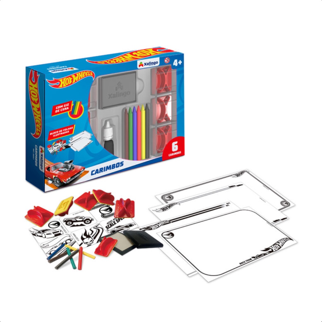 Brinquedo Infantil Carimbos Hot Wheels 6 Carimbos Giz de Cera Bloco de Papel Xalingo - 2322.1 em Oferta na Shopee