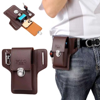 Pacote De Cintura Para Celular vertical POLO , Feito De material De Couro Com Chaveiro