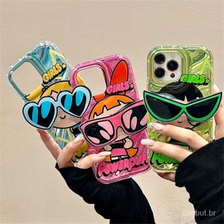 As Meninas Superpoderosas Suportes Anti-queda dos desenhos animados óculos de sol capa de telefone transparente para iPhone 14 Pro Max i14 plus 13 Pro Max i13 13pro 11 Pro Max i11 X XR Max XS 7 plus 8 plus 12 Pro Max