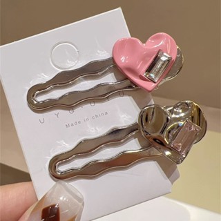 Sweet Cool Girls Metal Pink Love Heart Rhinestone Clip Liga De Cabelo Hairpin