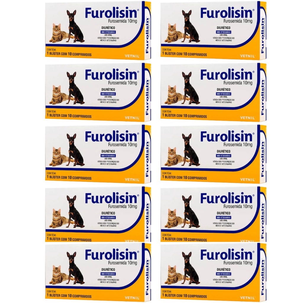 10 Furolisin Comprimido 10 mg com 10 Comp Diurético Vetnil