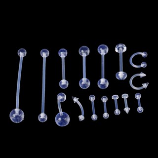 【 WT 】 15Pcs Anel De Barriga Transparente Brinco Lábio De Língua Barbell Corpo Da Barra Do Mamilo [BR]
