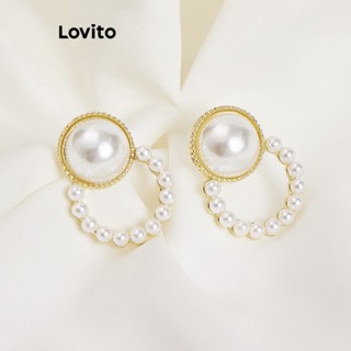 Lovito Brincos de Pérolas Com Concha de Cores Sólidas Casuais para Mulheres L60AD173 (Branco)