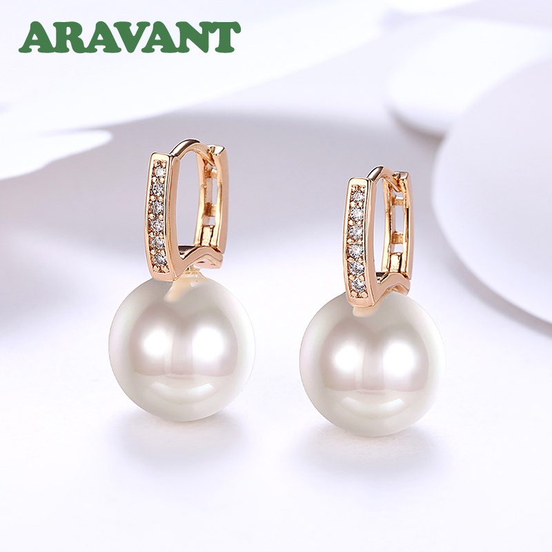 Aravant 925 Prata 18K Ouro 12mm Brincos De Gota De Pérola Para Mulheres Jóias De Moda De Casamento