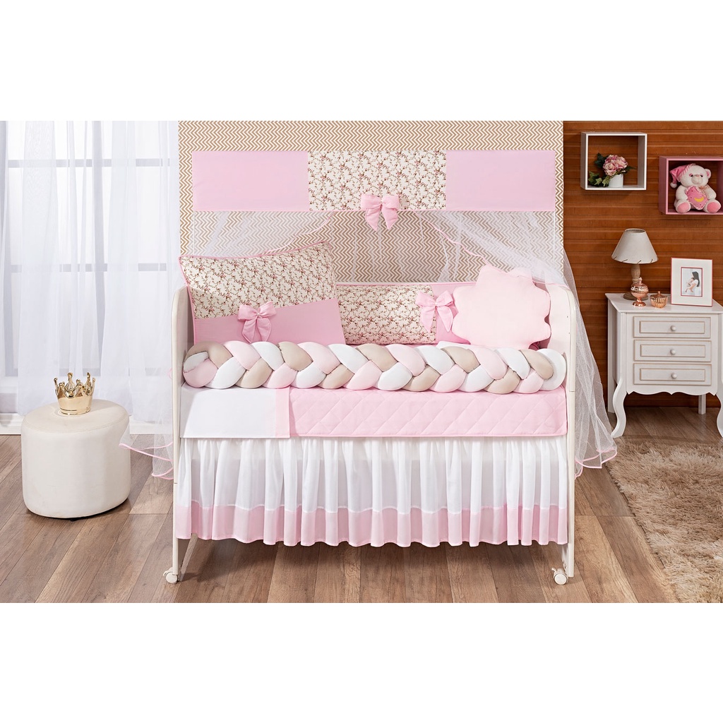 Jogo de Berço Doce Bebê  Menina 11 Peças