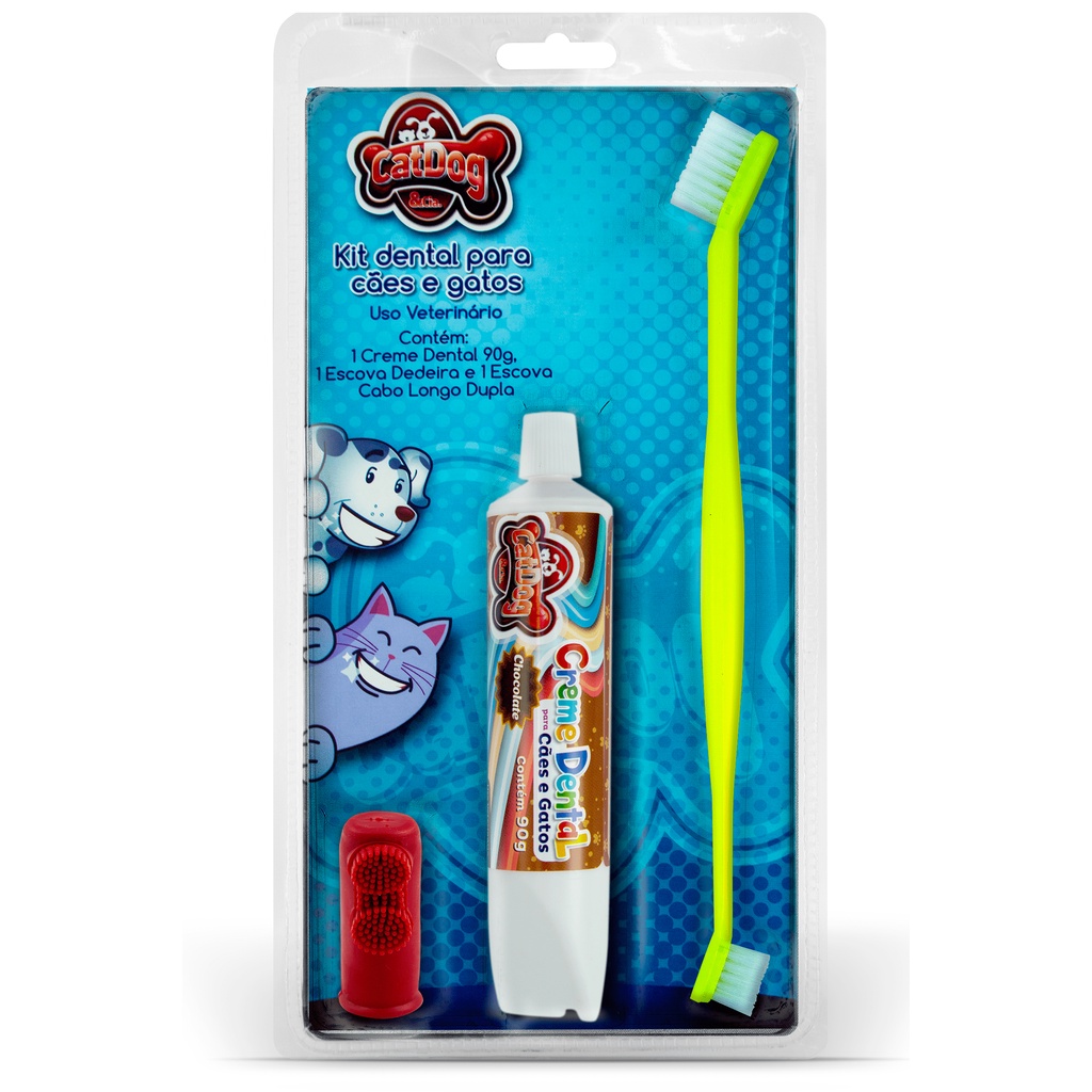 Kit dental Pet 3 Peças Pasta de dente Escova e Dedeira CatDog em Oferta na Shopee