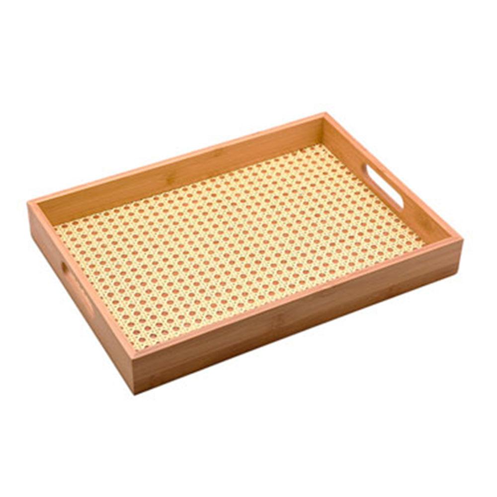 Bandeja Retangular Grande Bambu e Palhinha Com Alças 39cm Decoração Elegante Oikos