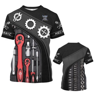 Camiseta Moda Masculina Retro 3d Ferramentas De Impressão De Maquinaria De Manga Curta De Alta Qualidade De Rua Top
