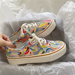 Sapatos femininos de lona arco-íris estilo coreano para todos os jogos estilo Harajuku
