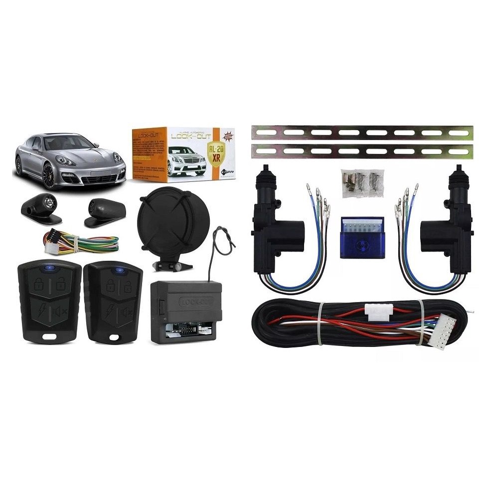 Kit Alarme Automotivo Look Out AL20 XR 2 Controles + Trava Elétrica 2P Universal Golden Cabo