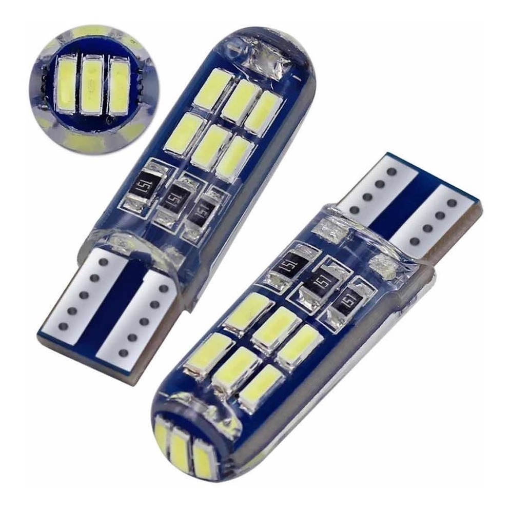 Kit 2 UNI e 10 UNI lampada de led pingo T10 12v 15leds silicone luz Branco