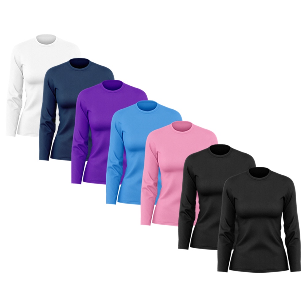 Kit 7 Camisetas Feminina Manga Longa Dry Fit Básica Lisa Proteção Solar UV Térmica Blusa Academia Esporte Praia